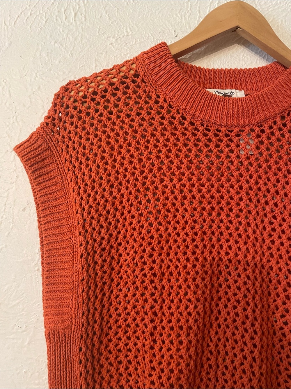 NWT Madewell Open-Knit Short Sleeve Sweater Orange Small 100% Cotton - Picture 4 of 6